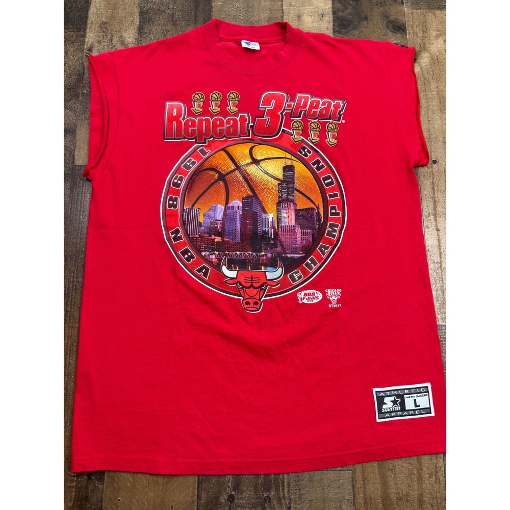 Vintage 1993 Chicago Bulls Repeat 3-Peat NBA Champions Starter Shirt Red‎ Large
